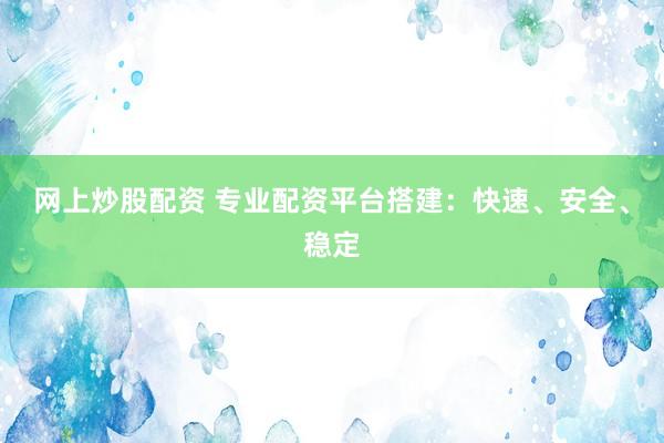 网上炒股配资 专业配资平台搭建：快速、安全、稳定