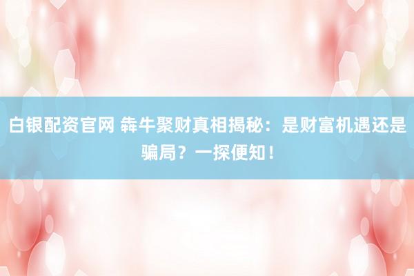 白银配资官网 犇牛聚财真相揭秘：是财富机遇还是骗局？一探便知！