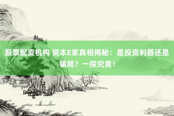 股票配资机构 资本E家真相揭秘：是投资利器还是骗局？一探究竟！