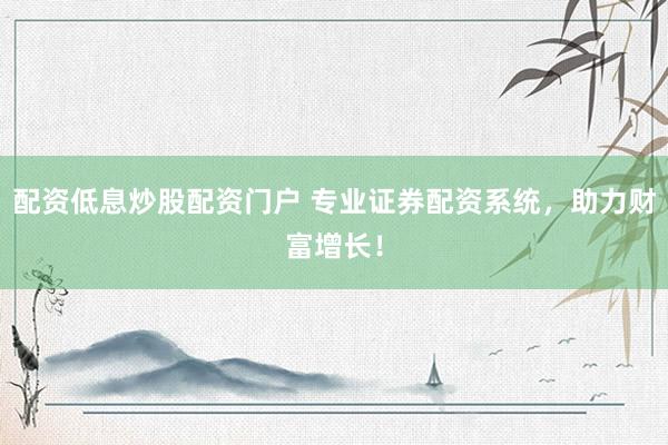 配资低息炒股配资门户 专业证券配资系统，助力财富增长！