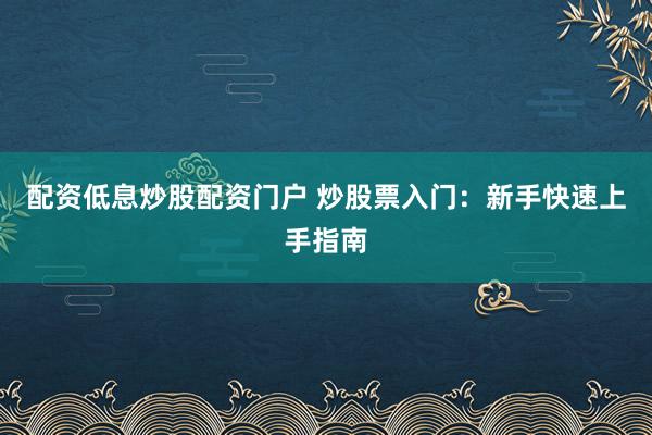 配资低息炒股配资门户 炒股票入门：新手快速上手指南
