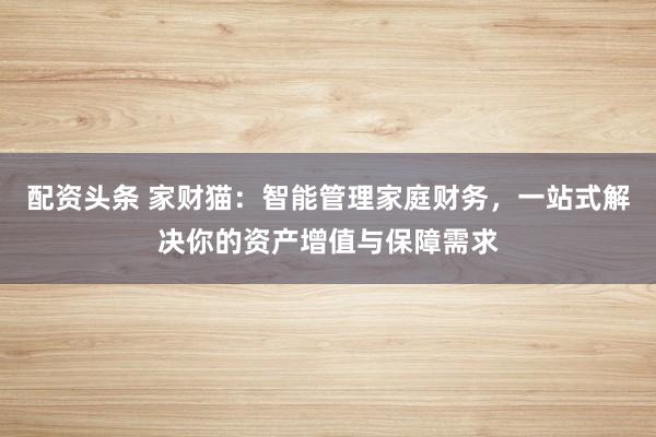 配资头条 家财猫：智能管理家庭财务，一站式解决你的资产增值与保障需求