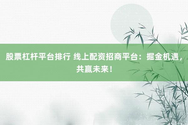 股票杠杆平台排行 线上配资招商平台：掘金机遇，共赢未来！