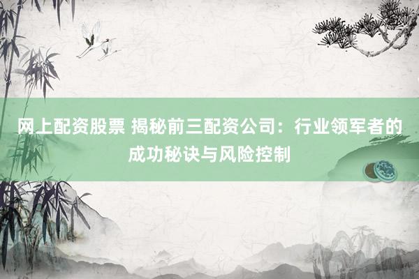 网上配资股票 揭秘前三配资公司：行业领军者的成功秘诀与风险控制