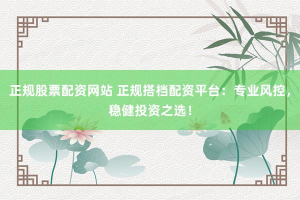 正规股票配资网站 正规搭档配资平台：专业风控，稳健投资之选！