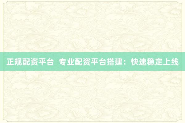 正规配资平台  专业配资平台搭建：快速稳定上线