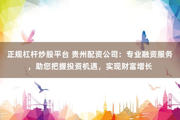 正规杠杆炒股平台 贵州配资公司：专业融资服务，助您把握投资机遇，实现财富增长